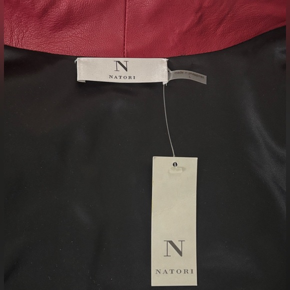 Natori Faux Leather Kimono Long Topper Cardigan Open Front Dark Red Jacket L New - Picture 8 of 9